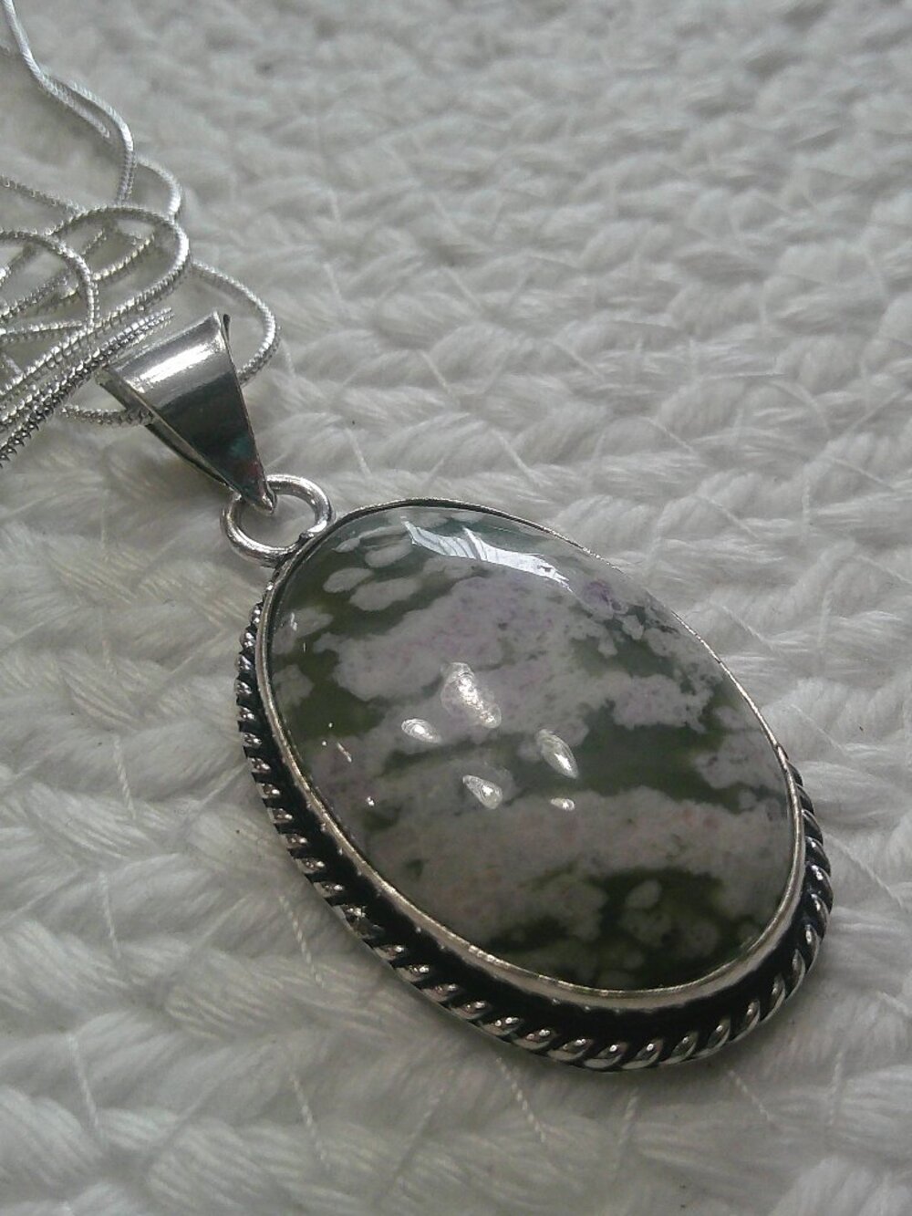 Natural PEACER JADE Handmade Sterling 925 Pendant/Chain #305F